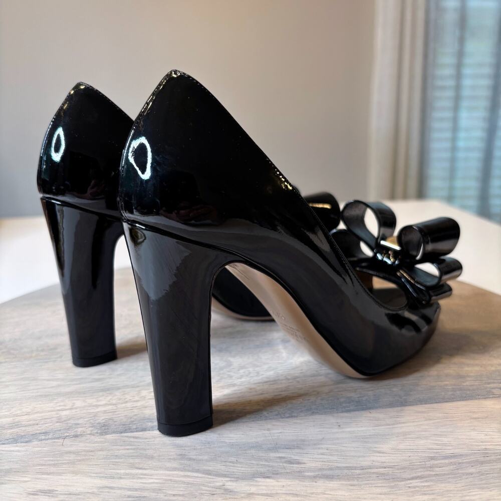 Valentino Garavani Black Patent Leather Bow Peep Toe Pumps 37.5 US 7.5 Italy - Picture 6 of 12